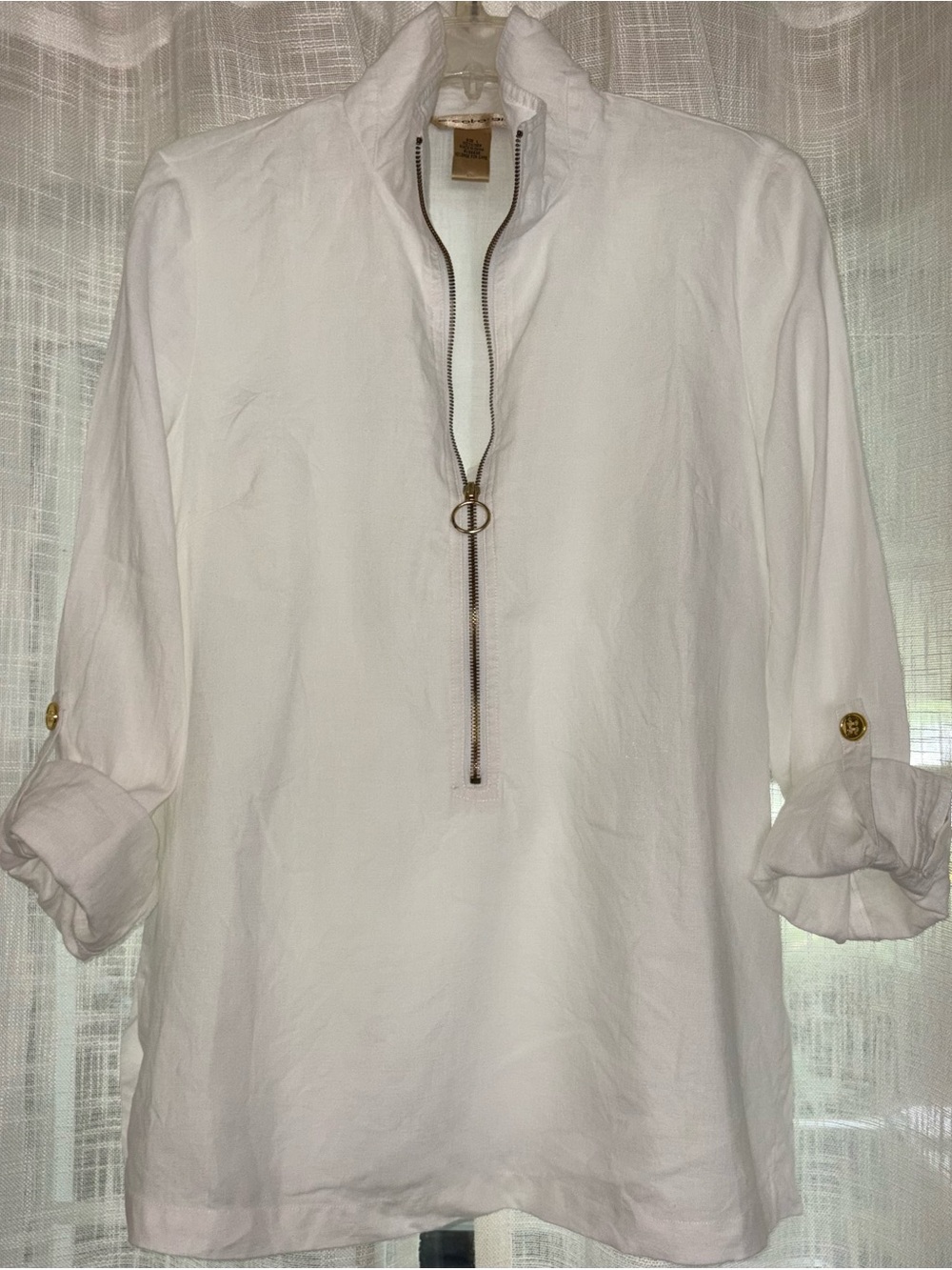 White Linen tunic with zipper front